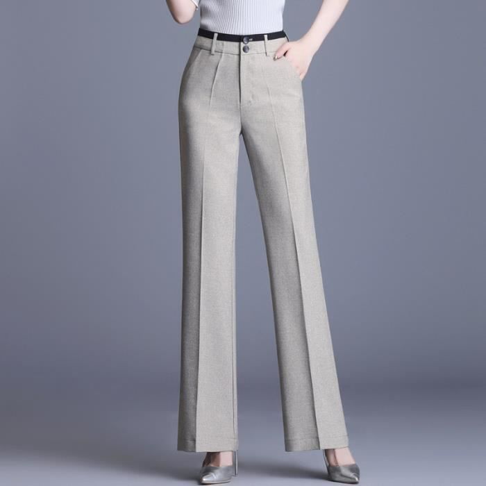 Pantalon Femme Business Coupe Droite Taille Haute Gris clair