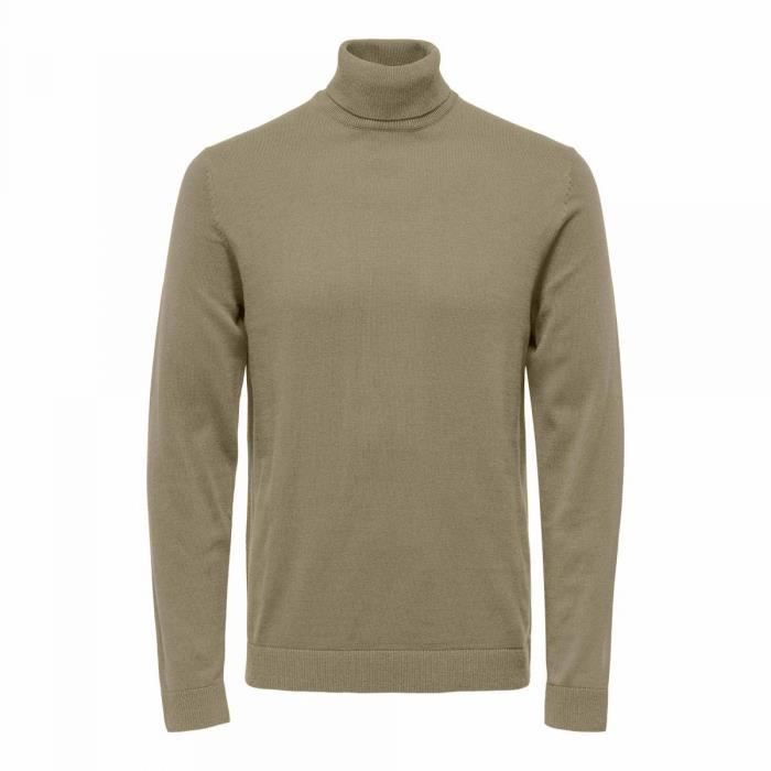 Pull col roulé manches longues 100% coton en maille fine Homme ONLY AND ...