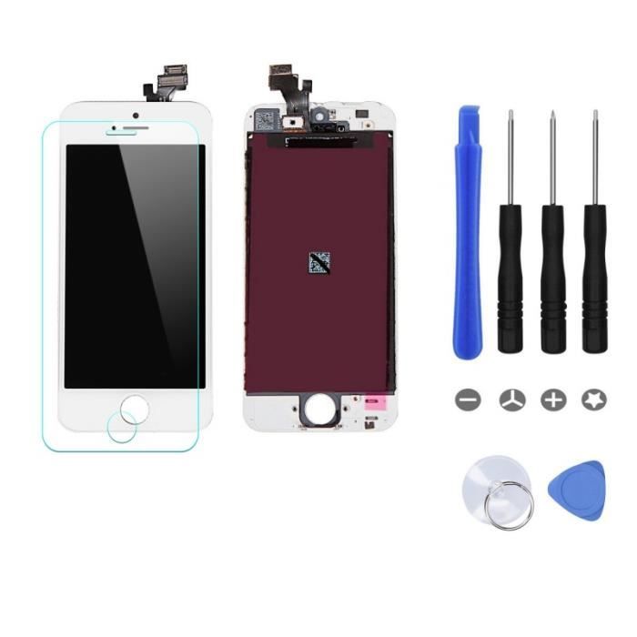 Écran LCD Complet Blanc Pour IPhone 5 Avec Verre Trempé Inclus - Kit De Réparation