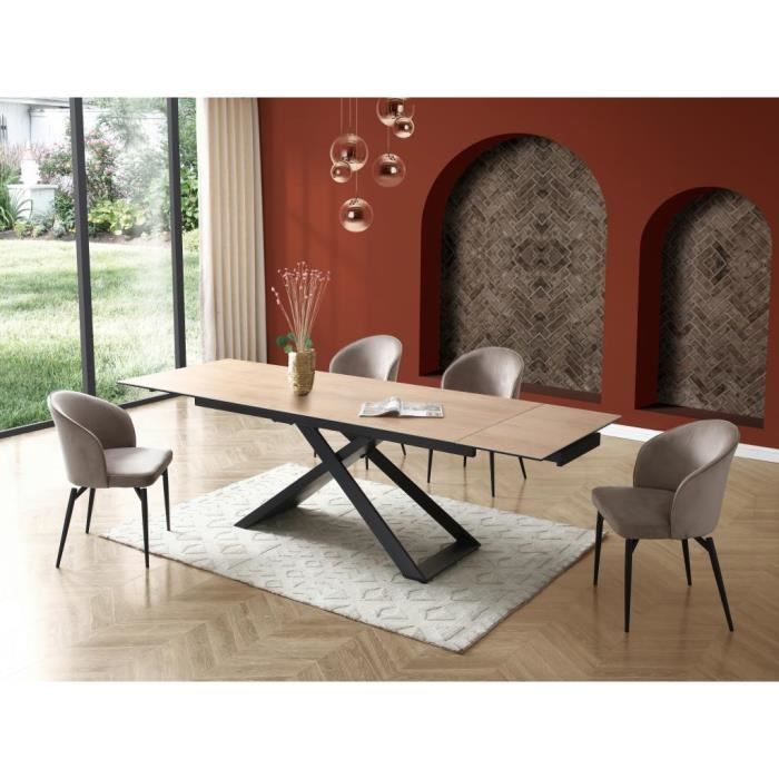 Table à manger extensible 6 à 10 couverts en céramique, verre trempé et métal - Naturel clair et Noir - XERENA de Pascal MORABITO