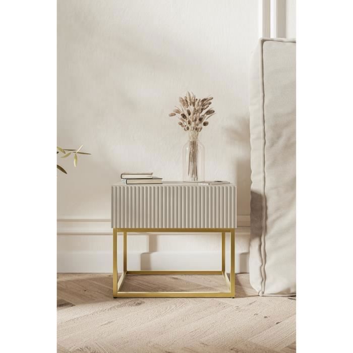 Table de chevet - SELSEY - VELDIO - 50 x 356 x 44 cm - Taupe (gris‑beige) - Pieds dorés