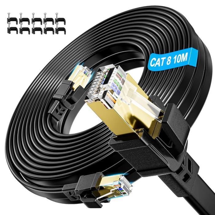 Cable 10m Cat 8 Blindé, Cable RJ45 Cat 8 10m 40Gbps 2000Mhz