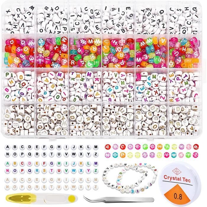 Perles Créatives Enfants Perles Alphabet Acrylique 4x7 Mm - Lot De 1500 Pour Bracelets D'Amitié Et Bijoux DIY Perles Loisir Enfant Fabrication