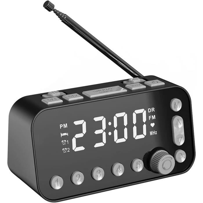 Radio Réveil LED Grand écran Rouge - Double Alarme, FM/AM, Port USB, Intensité Lumineuse Réglable - Noir