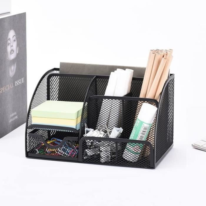 Organisateur De Bureau Blanc Avec 4 Compartiments Et Séparateurs Amovibles - 18x9x12.5 Cm, Pour Télécommandes, Stylos, Petits Objets