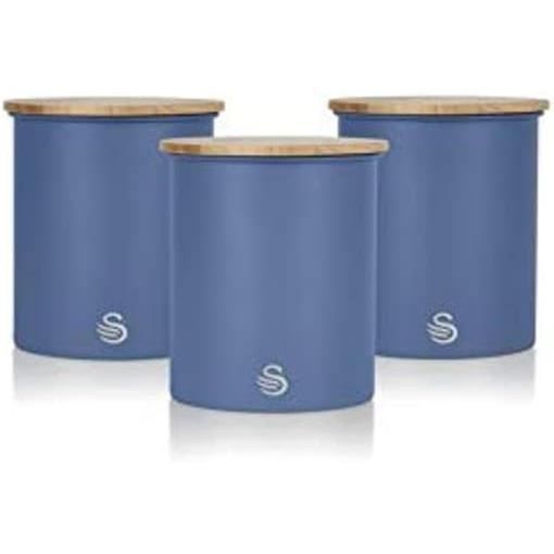 Swan Nordic Set De 3 Boîtes De Cuisine En Acier Au Carbone Robuste Couvercle En Bambou Pour