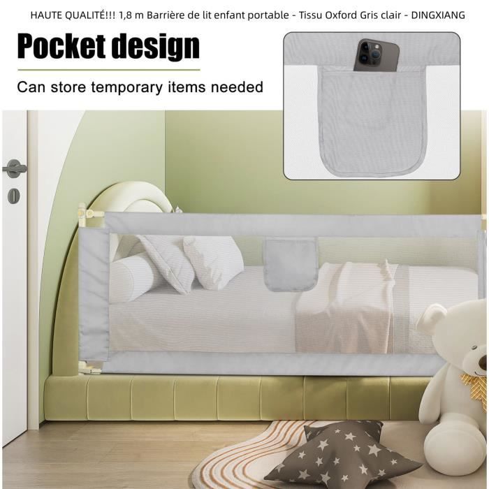 Barrière De Lit Enfant Gris Foncé 160x25 Cm - Hauteur Réglable 70-95cm, Pour Matelas De 3 à 33cm D'épaisseur - 7