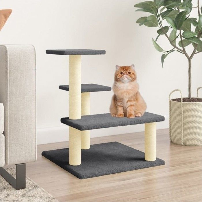 Comparer les prix de vidaXL Arbre à Chat avec Griffoirs en Sisal, Tour à Chat avec Plate-forme, Centre d'Activités pour Chaton, Arbre à Grimper Maison Intérieur, Gris Foncé 61 cm
