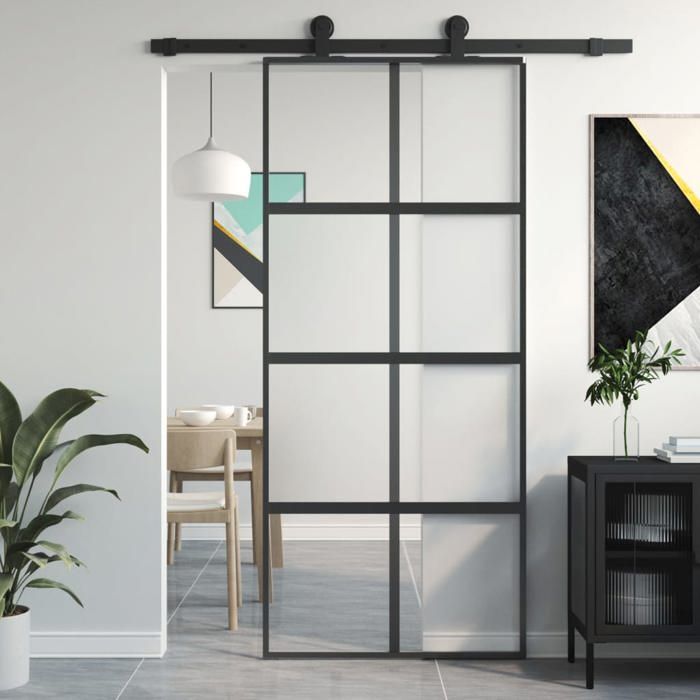 Porte Coulissante En Verre Dépoli Et Aluminium – 90 X 205 Cm – Blanc