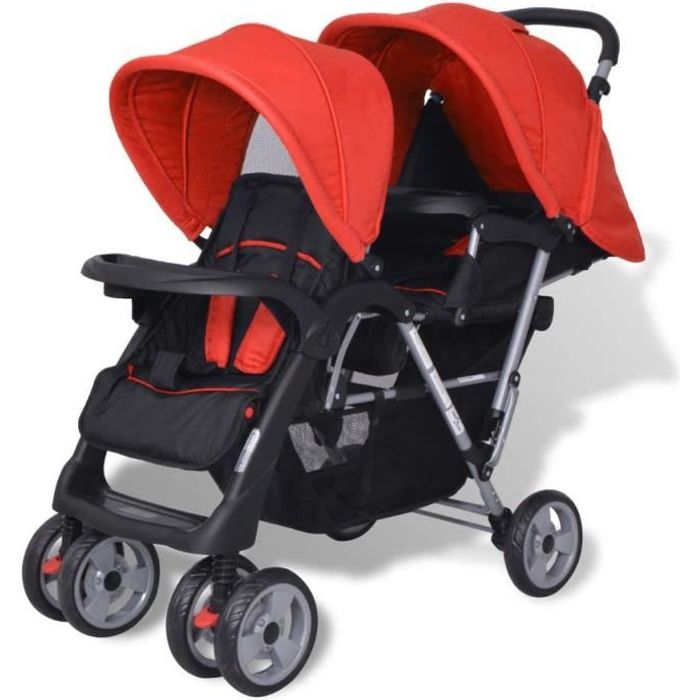 vidaXL Poussette pour bébé 3-en-1 Rouge et noir Acier