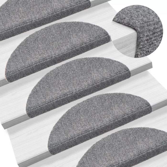 Tapis descalier - vidaXL - 15 pcs - Auto-adhésif - Gris clair - Dimensions 56 x 17 x 3 cm