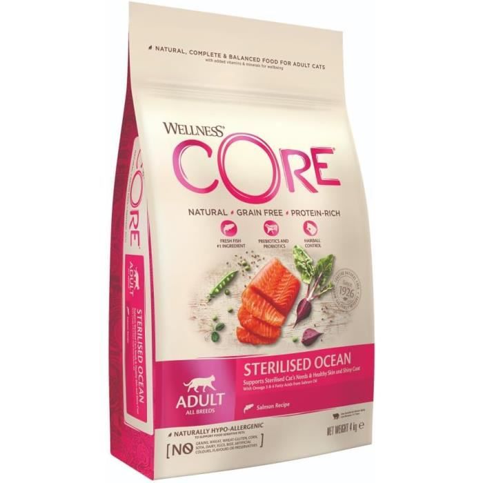 Comparer les prix de Croquettes - WELLNESS CORE - Sterilised Ocean - 4 kg - Naturelles - Sans Céréales