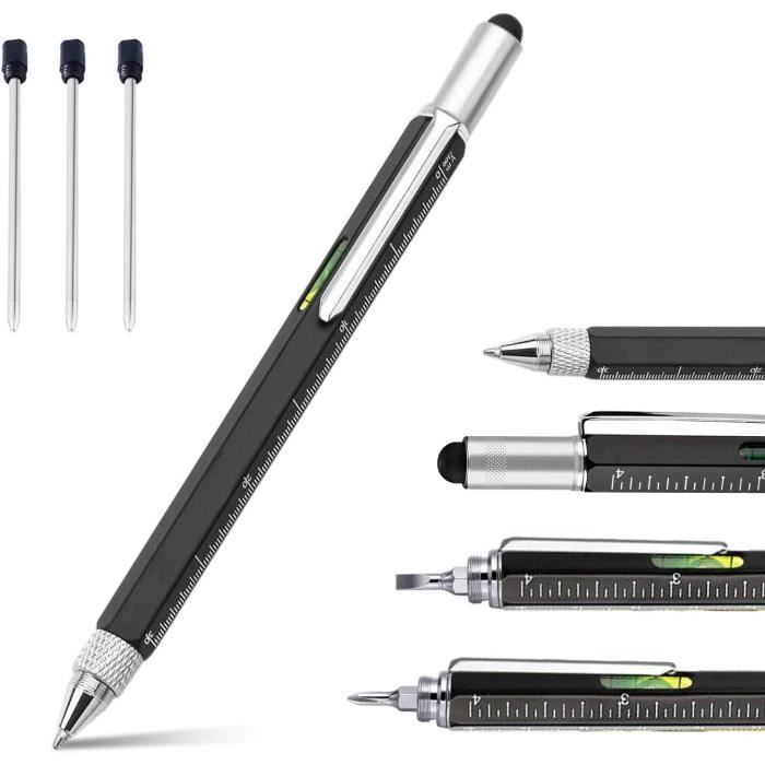 qualité stylo multifonction , cadeau original homme -stylos bille  rétractable bricolage outillage pour accessoire （noir）