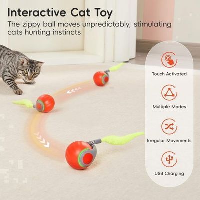 Jouet Interactif Pour Chat Speedy Tail 2.0 - Balle Avec Queue En Peluche - Évite Les Obstacles - Rechargeable - Stimule L'instinct De Chasse