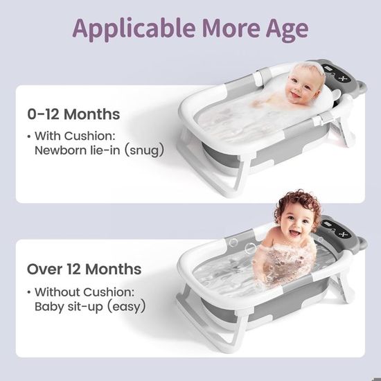 Baignoire Bébé Pliable Belfoyer Avec Thermomètre - Coussin Incliné - Support Réglable Ou Au Sol - Pour 0 à 36 Mois - 8