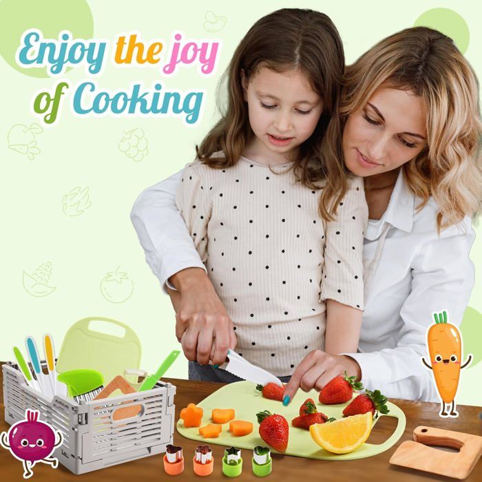 HOTUT Couteau Cuisine Enfants, Couteau Enfant Couteau Set Ensemble Plastique Couteaux Pour Couper et Cuire Des Fruits Ou Légumes Pour Jeunes Enfants (9 pièces - vert