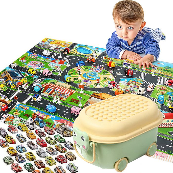 SES Creative Circuit Routier Feutrine 40 Pièces + Voiture Bois – Dès 24 Mois – Courbes, Droites, Intersections