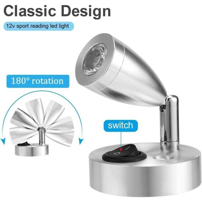 Be In Your Mind Paire Lampes De Lecture LED 12V 3W Intérieur - Lumière Chaude Orientable Pour Camping-Car, Caravane, Bateau