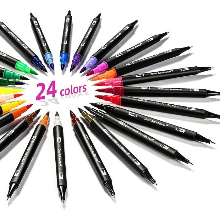 24 feutres de coloriage pour Journal 0,4 mm Double pointes feutre fine et  pinceau Couleur à l'eau Stylos de dessin pour étudiant - Crayon à papier -  Achat & prix