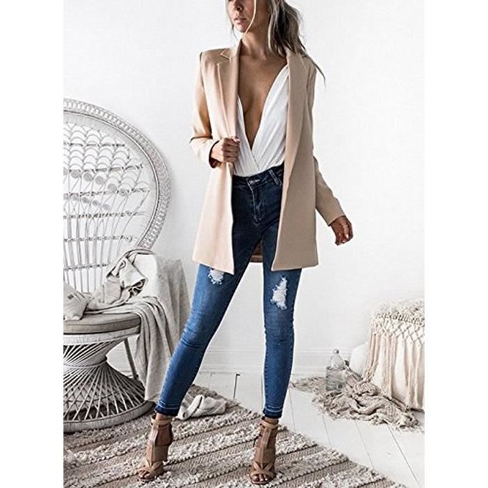 Minetom Femme Automne Hiver Tailleur OL Formel Affaire Blazer Veste Tailleur Slim Jacket Manches Longues Coat Ouvert Beige Cdiscount Pret a Porter