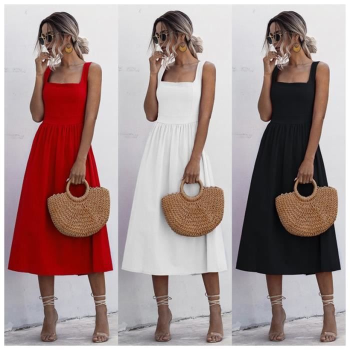 Gilet Femmes Robe Longue Plissee Spaghetti Sangle Vetements Sexy Dos Nu Decontracte D ete Fronce Slip Midi Robes Type YB 4936 Blanc Cdiscount Pret a Porter