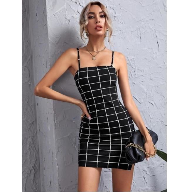 Robe Mini robe a carreaux retro Sexy bretelles Spaghetti moulante decontractee fete courte mode dos nu Type b