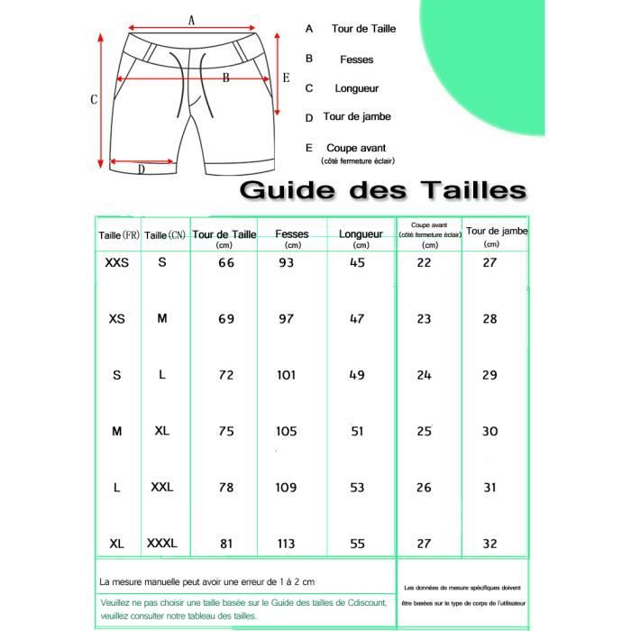 Taille short sales homme