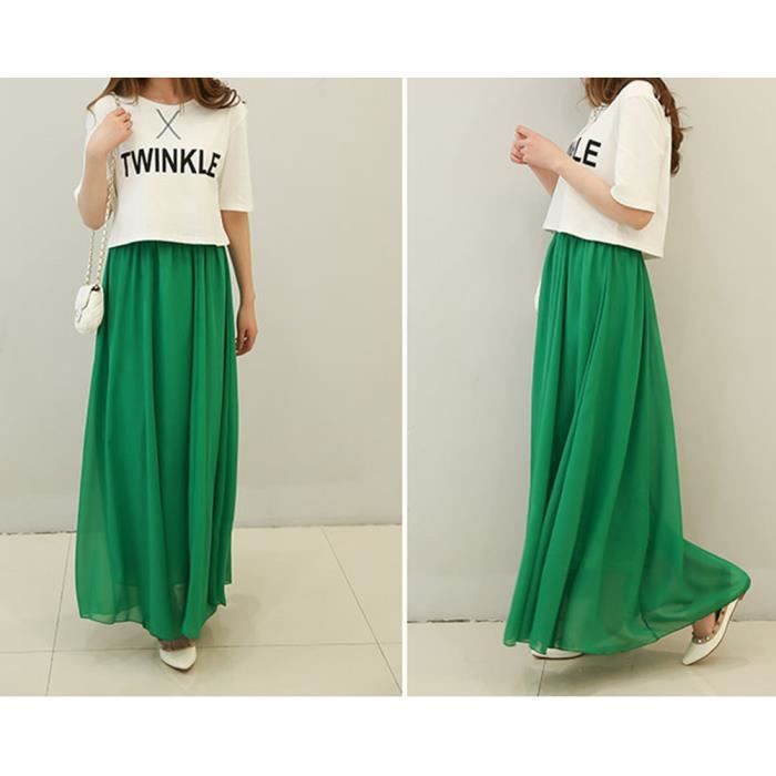 Femme Ete Printemps Taille Haute Jupe Salsa Rumba Mousseline Flamenco de Plage Jupes Longues Jupe A ligne Plisse Vintage FruitsVert Vert Cdiscount Pret a Porter