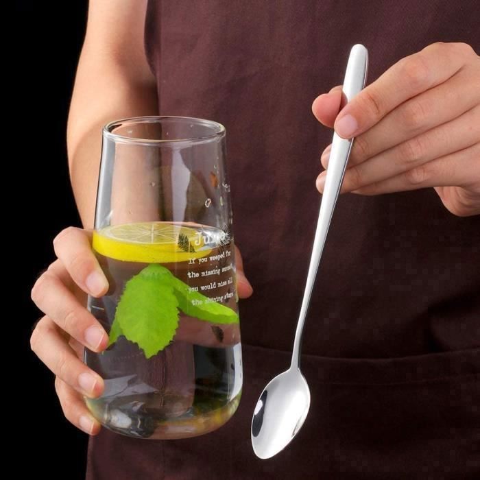 6 Cuillères Longues En Inox - 16,5 Cm Pour Cocktail, Café, Dessert - Poli Miroir