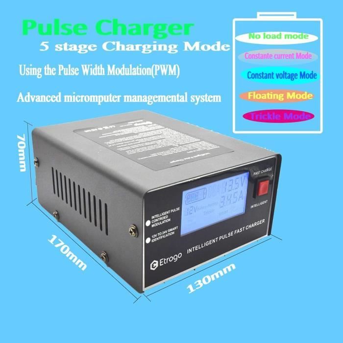 Chargeur Batterie Intelligent 12V 24V 10A 250W Avec Détection Auto, Réparation & Maintenance - Écran LCD Clair Pour Voiture, Moto, Bateau