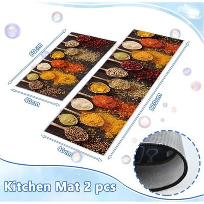 Lot De 2 Tapis De Cuisine Antidérapants YORDET - Olives, 40x120cm + 40x60cm, Imperméables Et Confortables