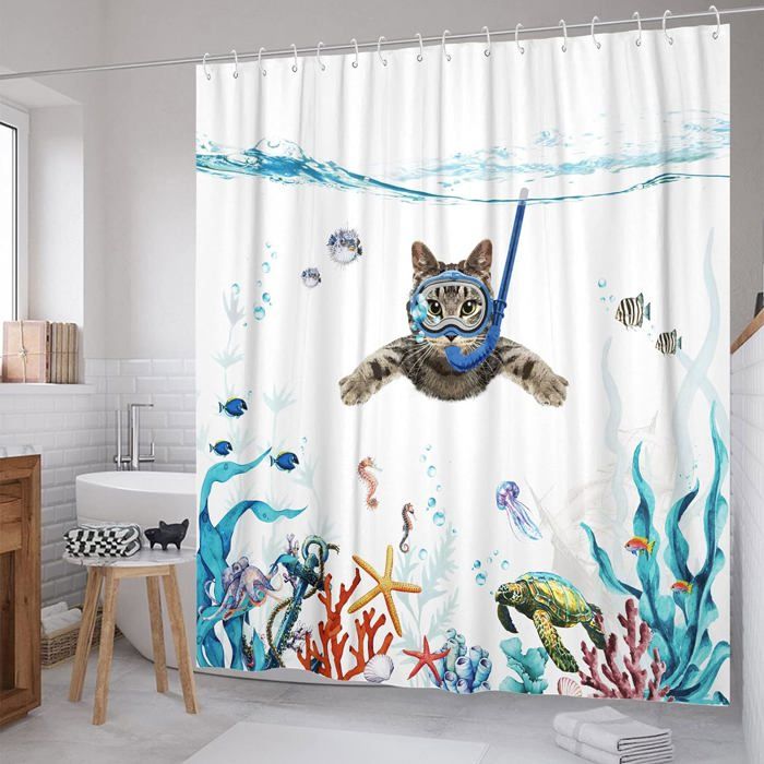 Rideaux De Douche En Tissu Imperméable Avec 12 Crochets, Motif Fruits Et Fleurs 180 X 180 Cm Rose Peche 86315375