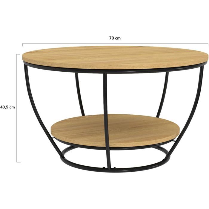 IDMARKET Table Basse Ronde YUNA 70 Cm Plateau Bois Et Pied Filaire En