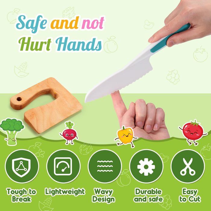 Couteau Sécurité Montessori Enfant, Kit Cuisine Jouet 2-6 ans, Couteau qui ne Coupe pas, Idéal pour Fruits et Légumes ,rose DINETTE - Jeux - Jouets