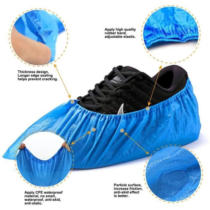Couvre-chaussures en film plastique, 1 paquet de 100 pièces (50 paires) surchaussures  jetables (L, Bleu) Bleu - Cdiscount