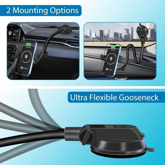 Support Chargeur Voiture Sans Fil 15W - Compatible Samsung Z Fold/Flip, Rotation 360°, Fixation Aération