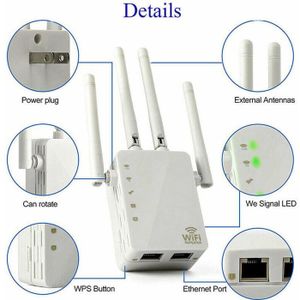 Répéteur WiFi 1200 Mbps Double Bande (2.4G/5G) – 4 Antennes, 2 Ports LAN, 3 Modes – Couverture Jusqu’à 200 M², Pour Maison Et Extérieur