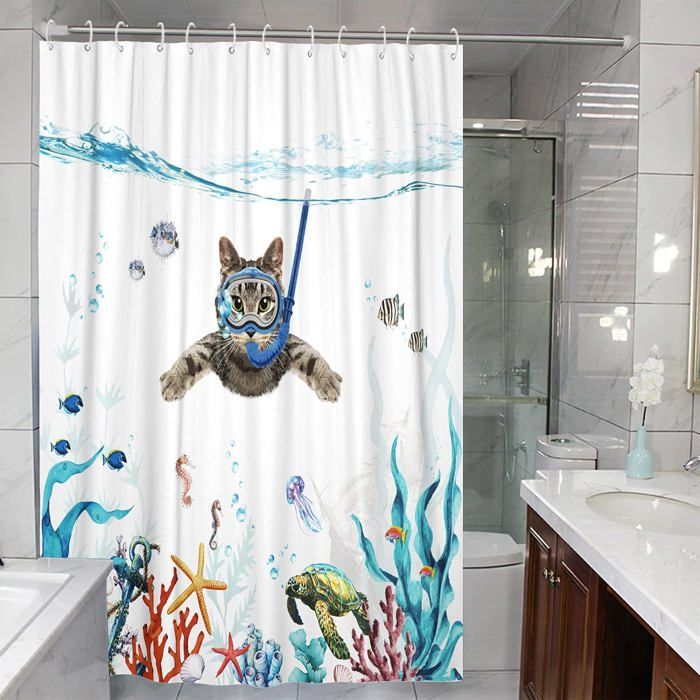 Rideau De Douche Vague Océan Bleu Blanc - Polyester Imperméable 60x72 Pouces, 12 Crochets Inclus, Design Moderne