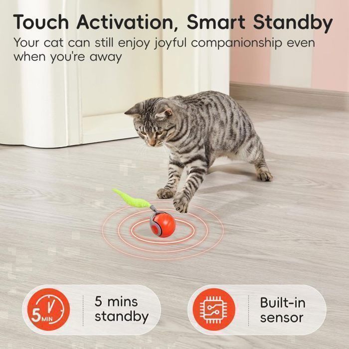 Jouet Chat Balle Interactive Automatique – Boule Roulante 360°, Rechargeable, Avec Queue En Peluche Pour Chat Et Chien