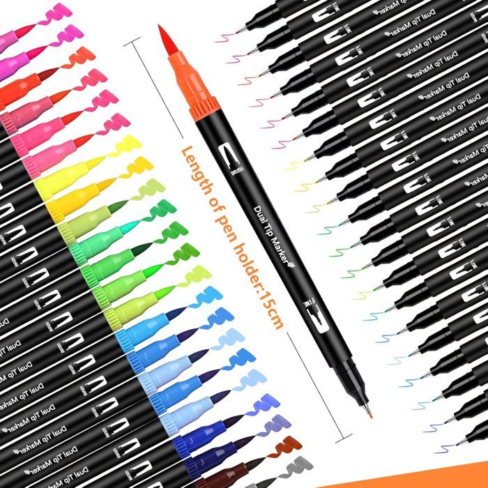 TrendGate 72 Feutres Coloriage Adulte Aquamarker – Double Pointe Fine & Pinceau + Livre Coloriage Inclus