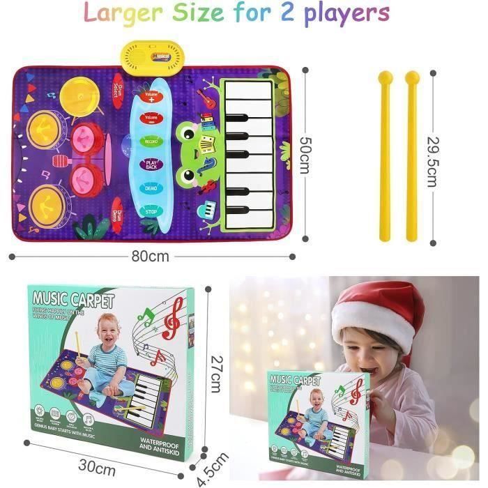 Jouets Musical Bébé 1 an, Tapis de Piano pour Enfants, Jouet Musical 2 en 1  pour Piano et Batterie de Jazz avec 2 Bâtons