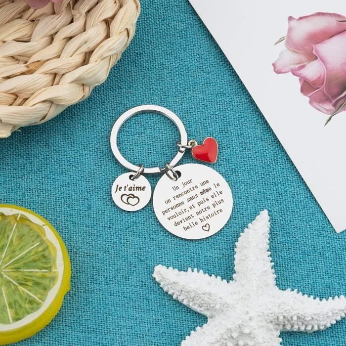 Porte-clés Couple Gravé "Mon Endroit Préféré" - Acier Inoxydable, Pendentif 2,5 Cm - Cadeau Saint-Valentin, Anniversaire, Amoureux
