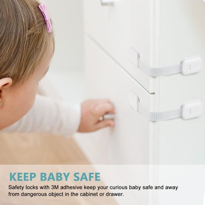 Lot De 6 Verrous Sécurité Bébé REDTRON - Bloque Tiroir Placard Frigo Sans Outil (Blanc)