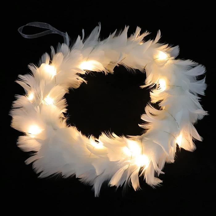 Couronne de Plume Blanche avec Lumières Couronnes de Noël Blanc Couronnes Lumineuses  Guirlande de Plumes pour Noël Porte D' es[735] - Cdiscount Maison