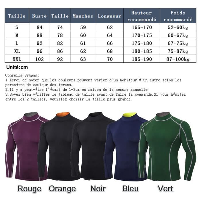 Maillot Compression à Manches Longues pour Homme Sports PRO Col Montant  Baselayer Haut Serré Vêtement Séchage Rapide T-Shirt Vert