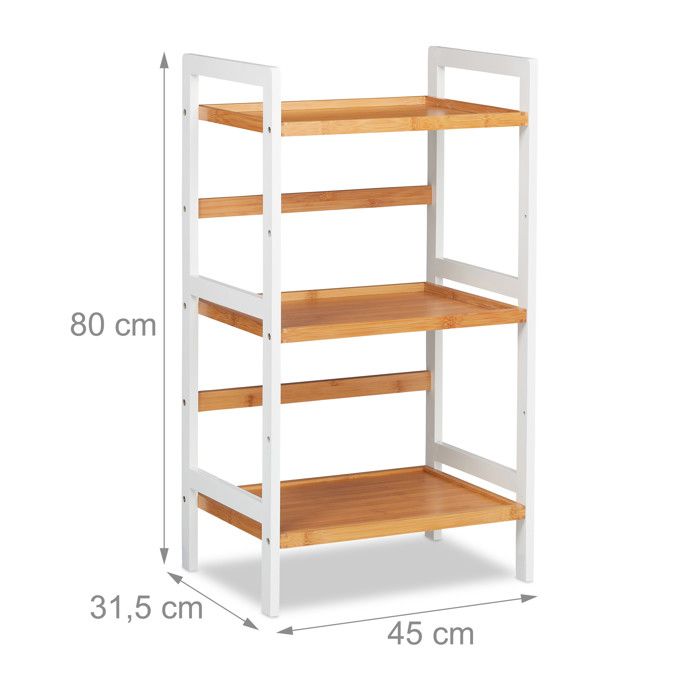 Étagère De Bain Relaxdays En Bambou Et MDF - 3 Paniers - 74,5x28x20 Cm - Style Scandinave Nature/Blanc