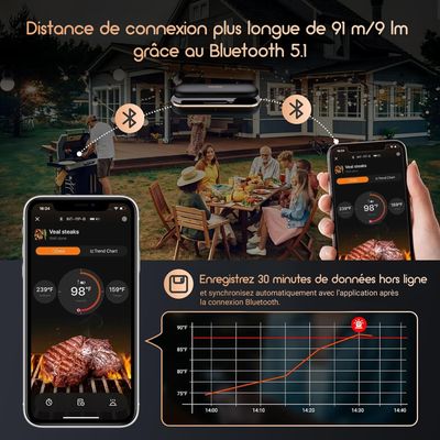 Thermomètre Cuisine INKBIRD INT-11X-B Thermomètre Cuisson Viande Bluetooth 5.1 Sans fil Contrôle APP étanche IP67 Intelligent - Maison Thermomètre Cuisine INKBIRD INT-11X-B Thermomètre Cuisson Viande Bluetooth 5.1 Sans fil Contrôle APP étanche IP67 Intelligent - Maison