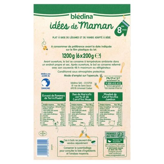 Bledina Idees De Maman Repas Bebe Des 8 Mois Legumes Viande 6x0g Achat Vente Plats Cuisines Bledina Idees De Maman Repas Bebe Des 8 Mois Legumes Viande 6x0g