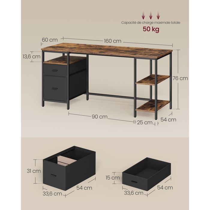 Étagère Bureau Style Industriel Métal Et Bois – 66x40x9,6 Cm, 8 Niveaux, Occasion