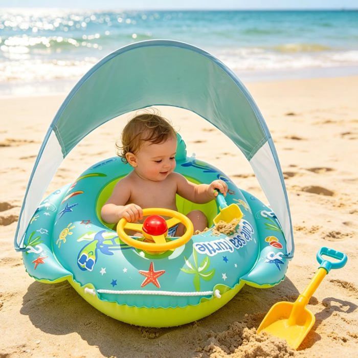 Bouée de natation pour bébé - Sans gonflage - Avec protection solaire UPF50+ - Pour bébés de 3 à 24 mois - Pour le lac, la baignoire et les voyages Bouée de natation pour bébé - Sans gonflage - Avec protection solaire UPF50+ - Pour bébés de 3 à 24 mois - Pour le lac, la baignoire et les voyages